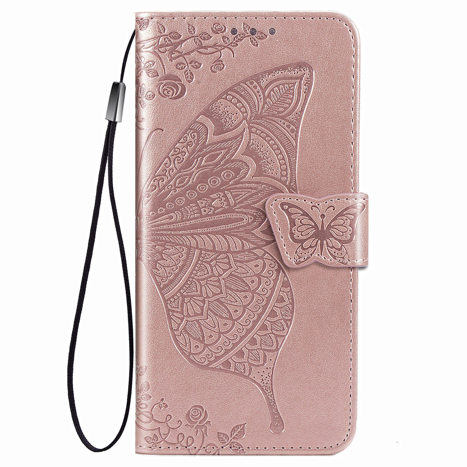 Samsung Galaxy A42 hoesje - Bookcase - Pasjeshouder - Portemonnee - Vlinderpatroon - Kunstleer - Rose Goud afbeelding