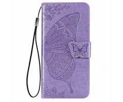 JVS Products Samsung Galaxy A22 5G hoesje - Bookcase - Pasjeshouder - Portemonnee - Vlinderpatroon - Kunstleer - Paars