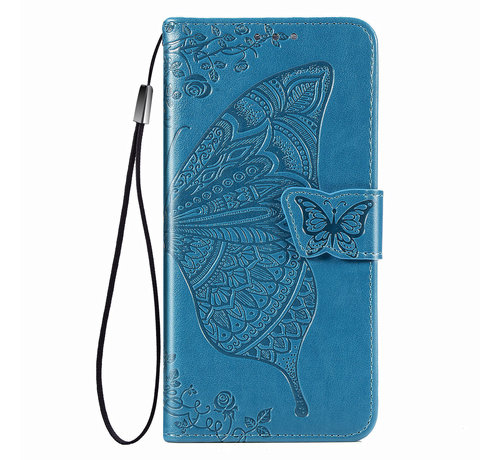 JVS Products iPhone 12 Mini hoesje - Bookcase - Pasjeshouder - Portemonnee - Vlinderpatroon - Kunstleer - Blauw kopen