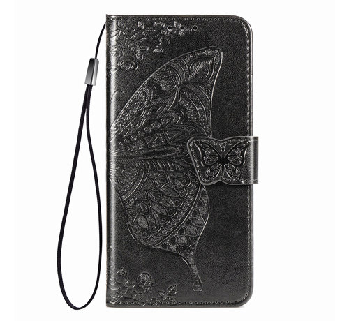 JVS Products iPhone 12 hoesje - Bookcase - Pasjeshouder - Portemonnee - Vlinderpatroon - Kunstleer - Zwart kopen