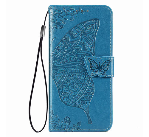 JVS Products iPhone 7 hoesje - Bookcase - Pasjeshouder - Portemonnee - Vlinderpatroon - Kunstleer - Blauw kopen