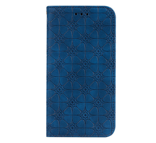 JVS Products Samsung Galaxy A51 Book Case Hoesje met Patroon - Bloemenpatroon - PU Leer - Pasjeshouder - Samsung Galaxy A51 - Blauw