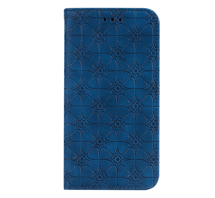 Samsung Galaxy A22 5G Book Case Hoesje met Patroon - Bloemenpatroon - PU Leer - Pasjeshouder - Samsung Galaxy A22 5G - Blauw