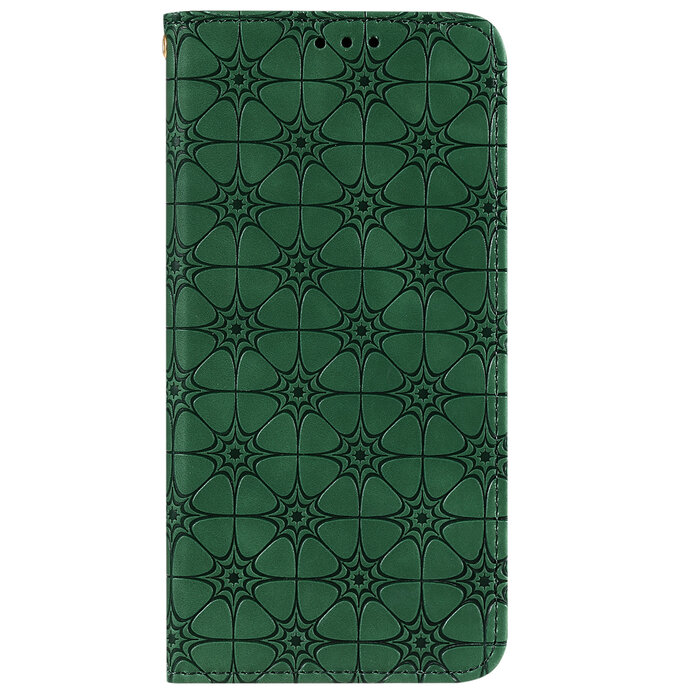 JVS Products Samsung Galaxy S21 FE hoesje - Bookcase - Pasjeshouder - Portemonnee - Bloemenpatroon - Kunstleer - Groen