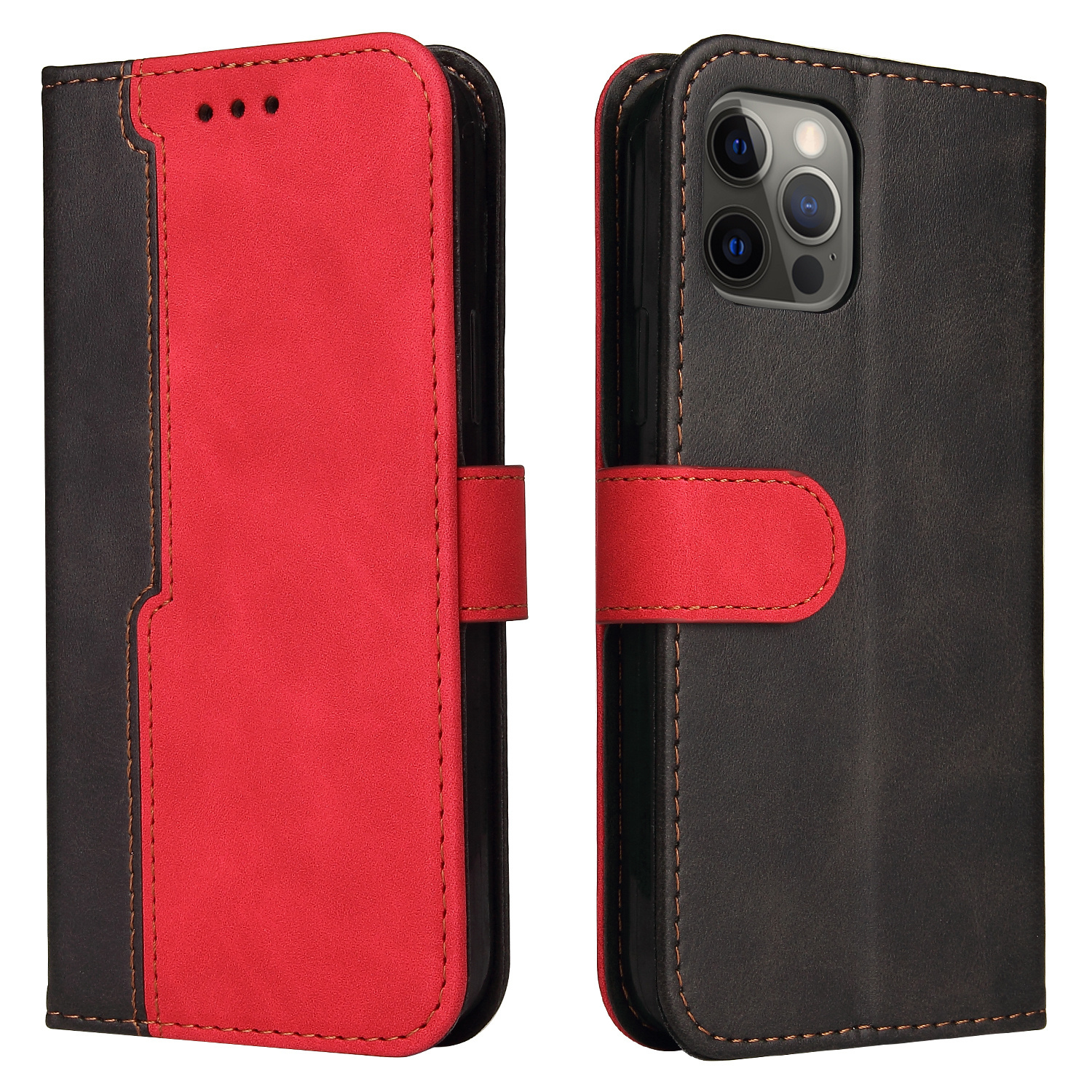 Samsung Galaxy S21 hoesje - Bookcase - Koord - Pasjeshouder - Portemonnee - Tweekleurig - Kunstleer - Zwart/Rood afbeelding