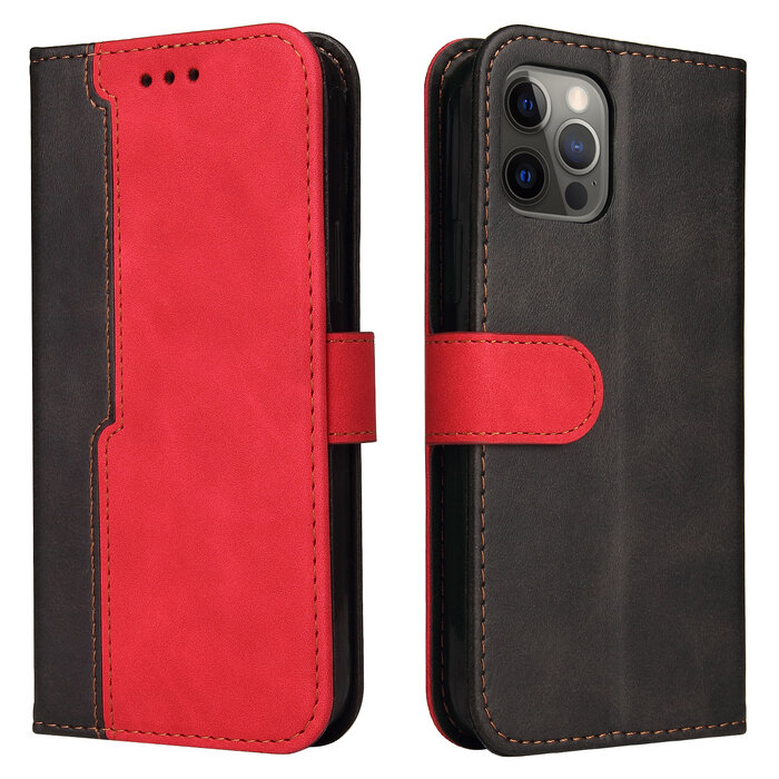 JVS Products iPhone 12 Pro Max hoesje - Bookcase - Koord - Pasjeshouder - Portemonnee - Tweekleurig - Kunstleer - Zwart/Rood