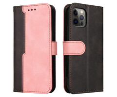 JVS Products iPhone 12 Pro Max hoesje - Bookcase - Koord - Pasjeshouder - Portemonnee - Tweekleurig - Kunstleer - Zwart/Roze