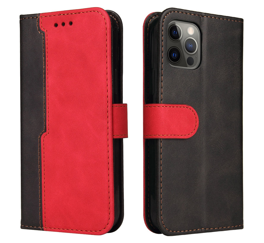 iPhone 12 Pro hoesje - Bookcase - Koord - Pasjeshouder - Portemonnee - Tweekleurig - Kunstleer - Zwart/Rood kopen