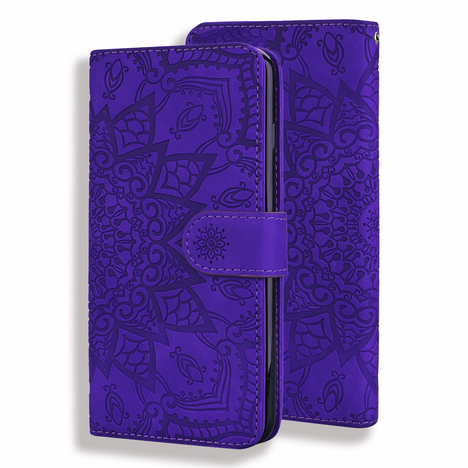 Samsung Galaxy A72 hoesje - Bookcase - Pasjeshouder - Portemonnee - Mandalapatroon - Kunstleer - Paars afbeelding