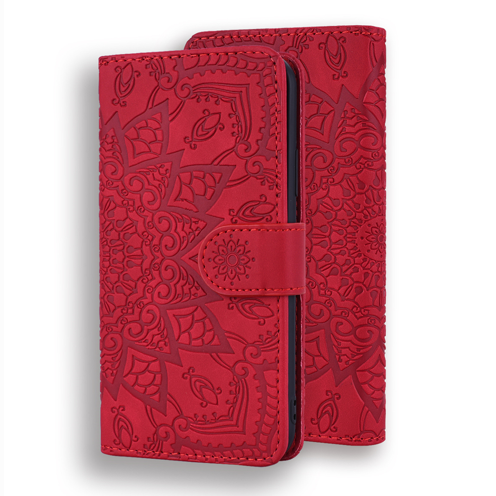 Samsung Galaxy A71 Book Case Hoesje met Mandala Patroon - Pasjeshouder - Portemonnee - Kunstleer - Samsung Galaxy A71 - Rood