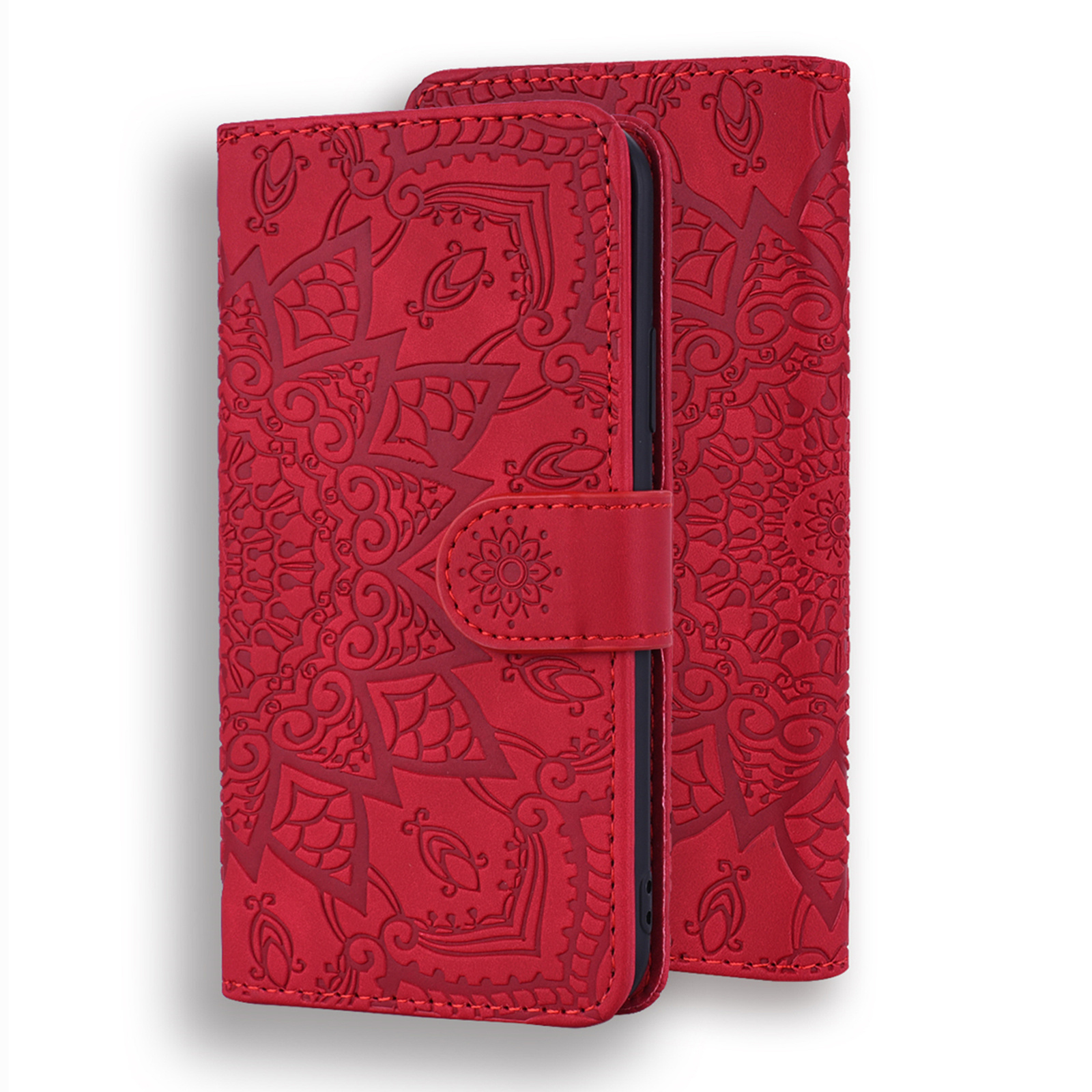 Samsung Galaxy S10 hoesje - Bookcase - Pasjeshouder - Portemonnee - Mandalapatroon - Kunstleer - Rood afbeelding