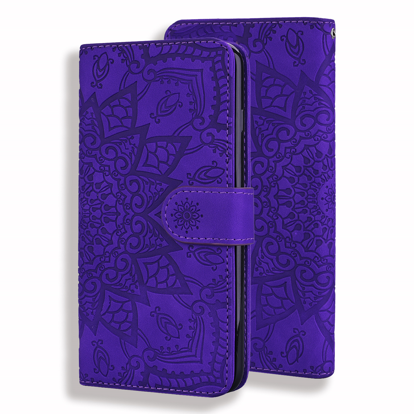 iPhone 12 Mini Book Case Hoesje met Mandala Patroon - Pasjeshouder - Portemonnee - PU Leer - Apple iPhone 12 Mini - Paars