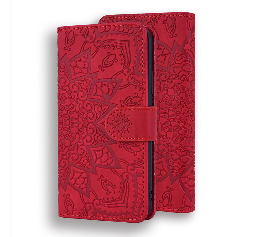 iPhone 12 Pro Max hoesje - Bookcase - Pasjeshouder - Portemonnee - Mandalapatroon - Kunstleer - Rood kopen