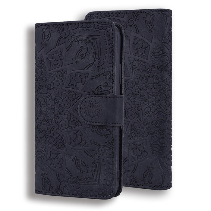 JVS Products iPhone XR hoesje - Bookcase - Pasjeshouder - Portemonnee - Mandalapatroon - Kunstleer - Zwart