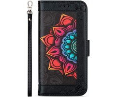 JVS Products Samsung Galaxy S21 Plus hoesje - Bookcase - Koord - Pasjeshouder - Portemonnee - Mandalapatroon - Kunstleer - Zwart
