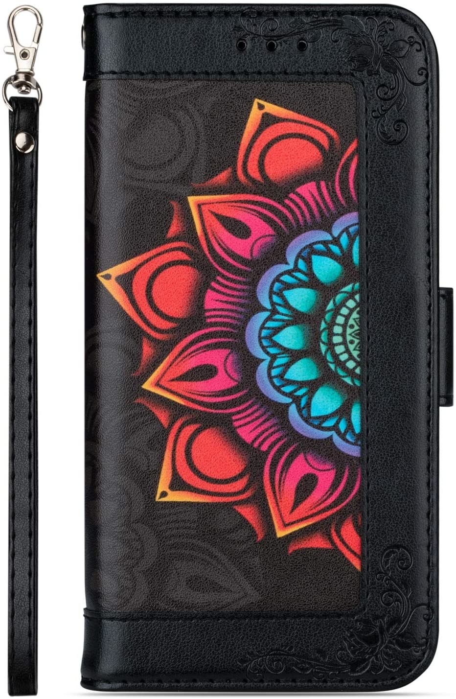 iPhone 12 Mini hoesje - Bookcase - Koord - Pasjeshouder - Portemonnee - Mandalapatroon - Kunstleer - Zwart afbeelding