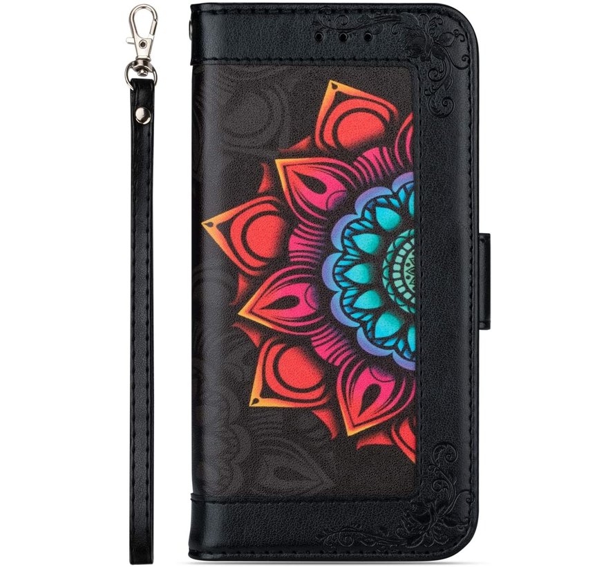 iPhone 12 Pro hoesje - Bookcase - Koord - Pasjeshouder - Portemonnee - Mandalapatroon - Kunstleer - Zwart kopen