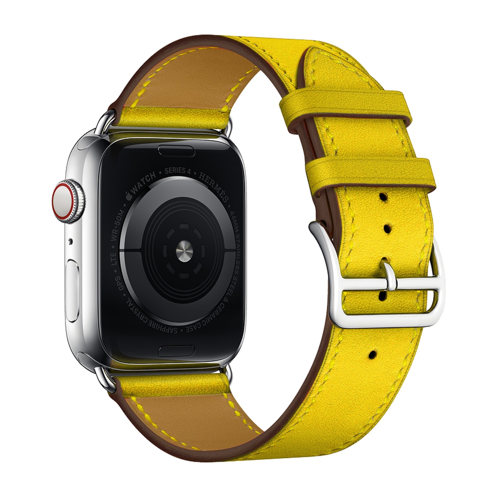 Bandje geschikt voor Apple Watch 42/44MM - Maat L - Horlogebandje - Polsband - Kunstleer - Geel afbeelding