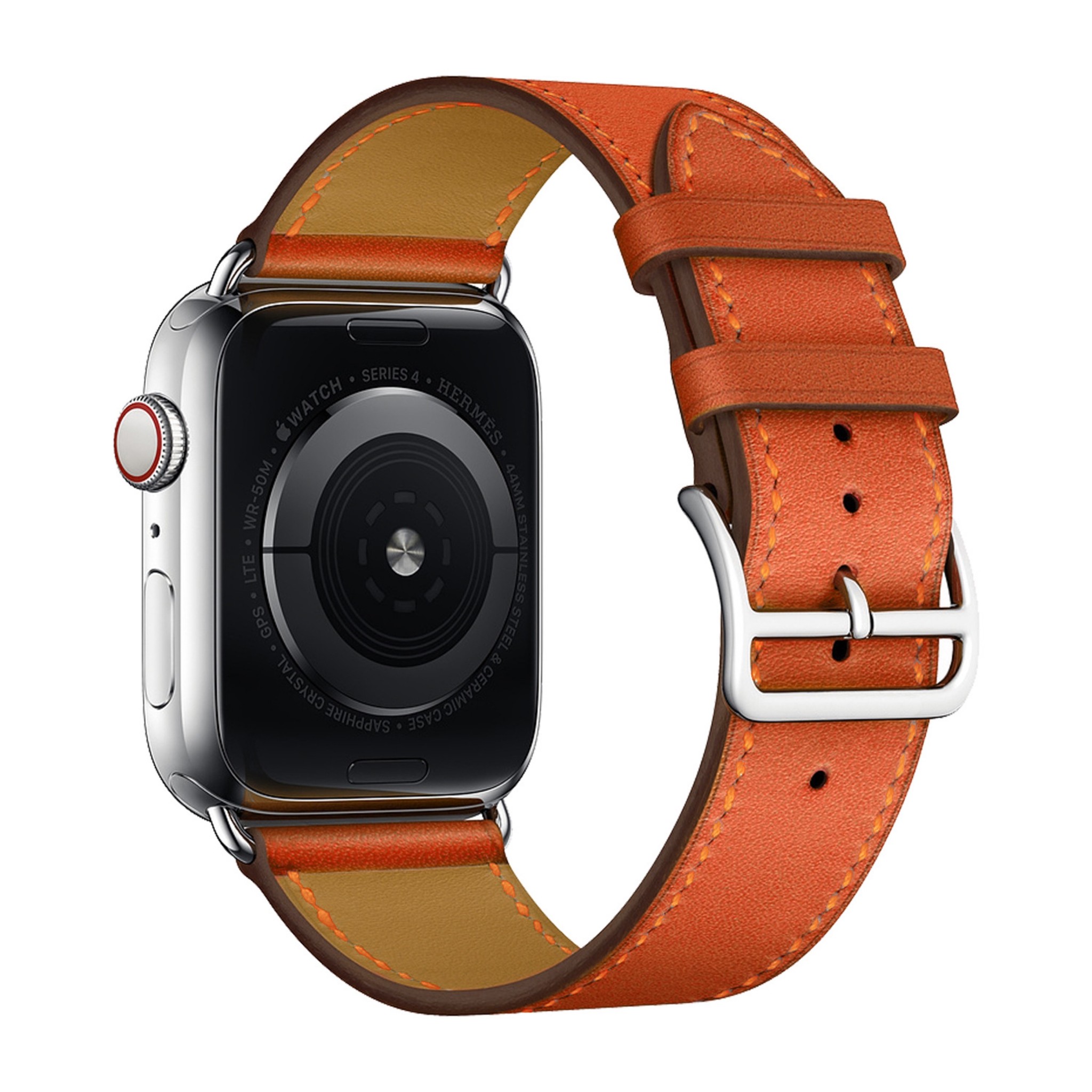Bandje geschikt voor Apple Watch 38/40MM - Maat L - Horlogebandje - Polsband - Kunstleer - Oranje afbeelding