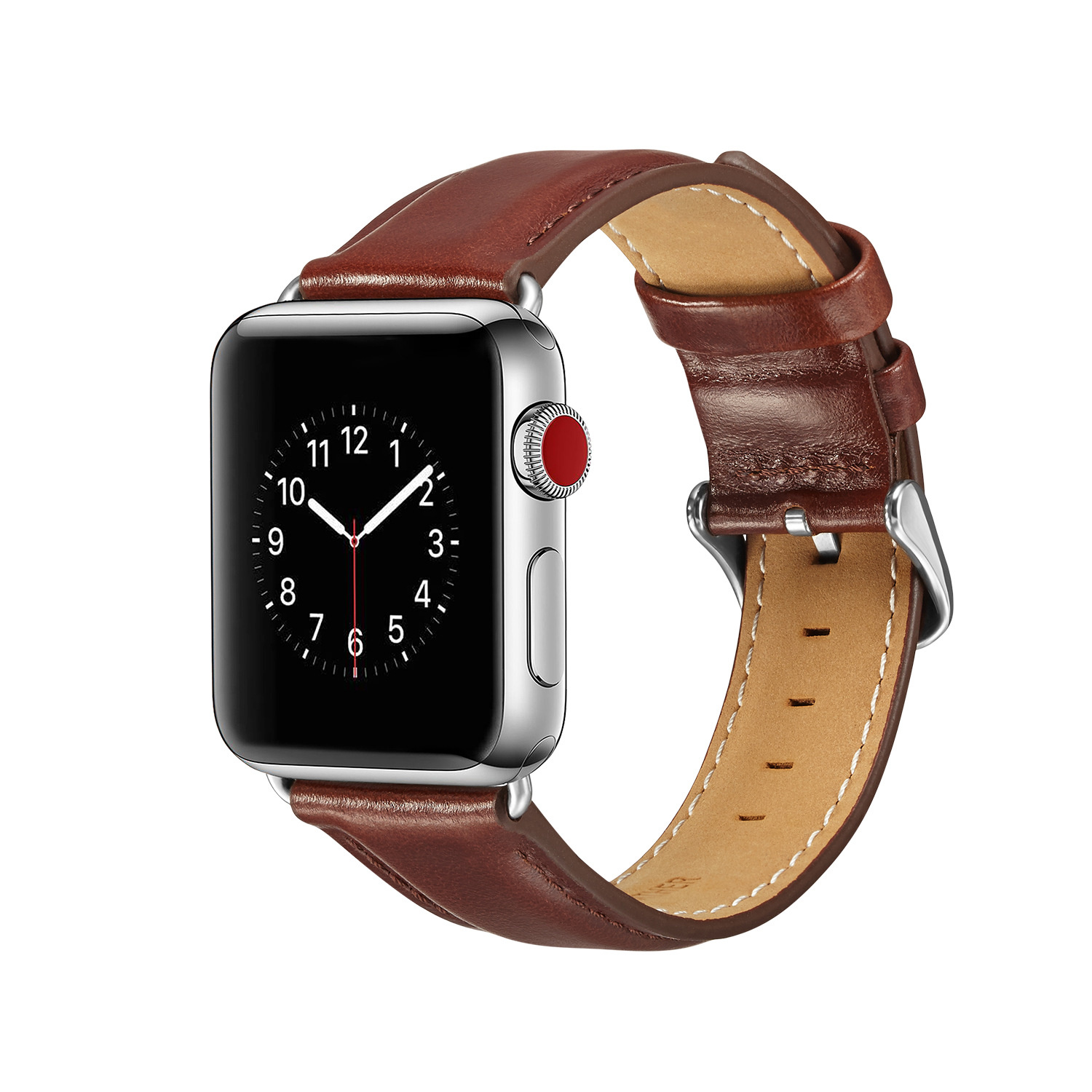 Bandje geschikt voor Apple Watch 42/44MM - Maat L - Horlogebandje - Polsband - Kunstleer - Donkerbruin afbeelding