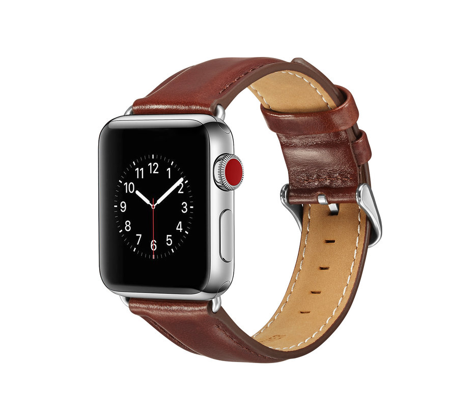 Apple Watch 42/44MM Leren Bandje - Kunstleer - Horloge Bandje - Polsband - Kunstleer - Geschikt voor Apple Watch 1 / 2 / 3 / 4 / 5 / 6 / SE - Donkerbruin kopen