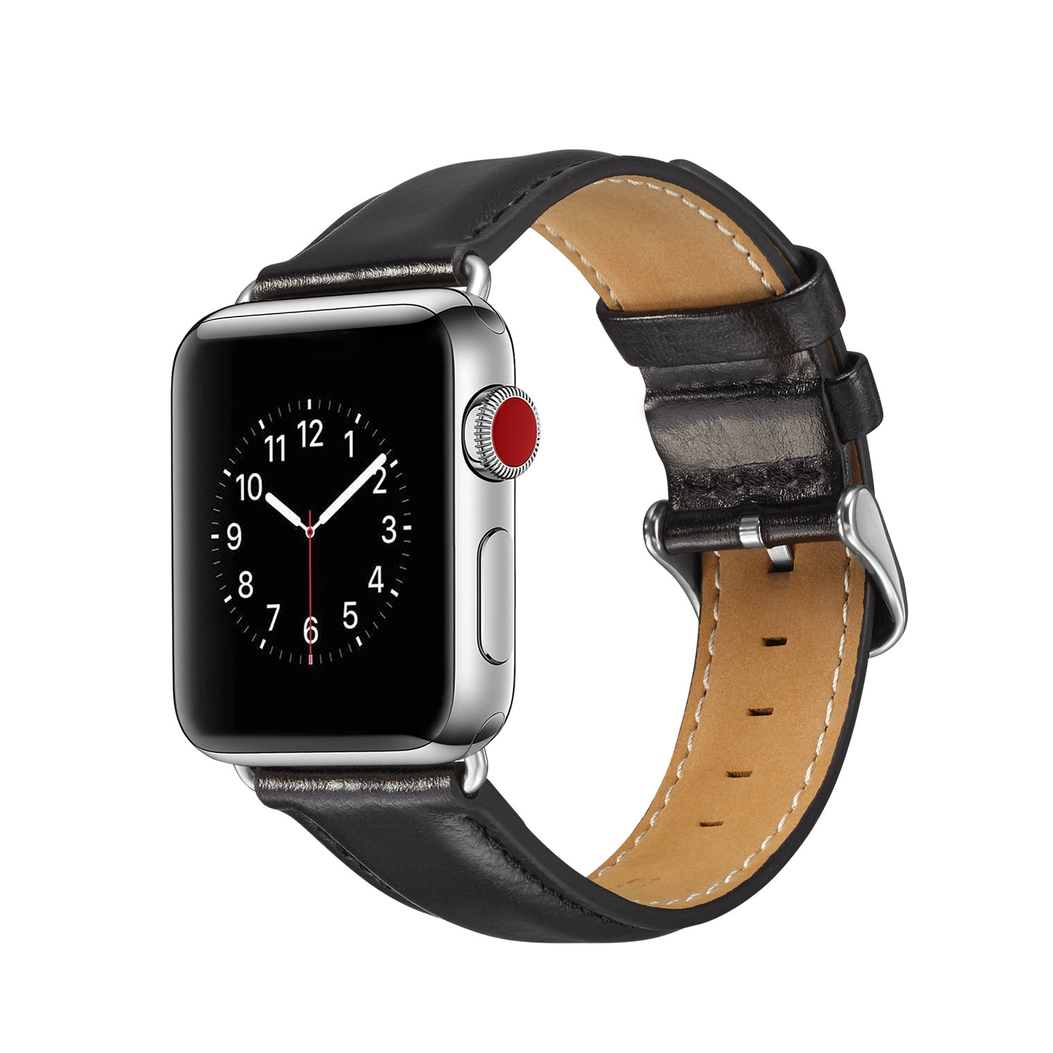 Bandje geschikt voor Apple Watch 38/40MM - Maat L - Horlogebandje - Polsband - Kunstleer - Zwart afbeelding