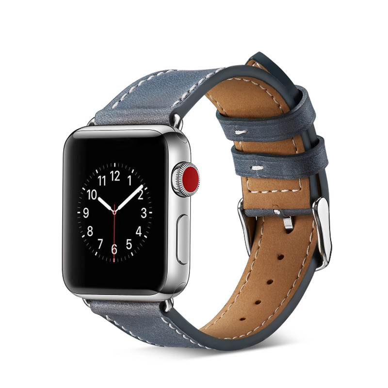 Bandje geschikt voor Apple Watch 42/44MM - Maat L - Horlogebandje - Polsband - Kunstleer - Blauw afbeelding