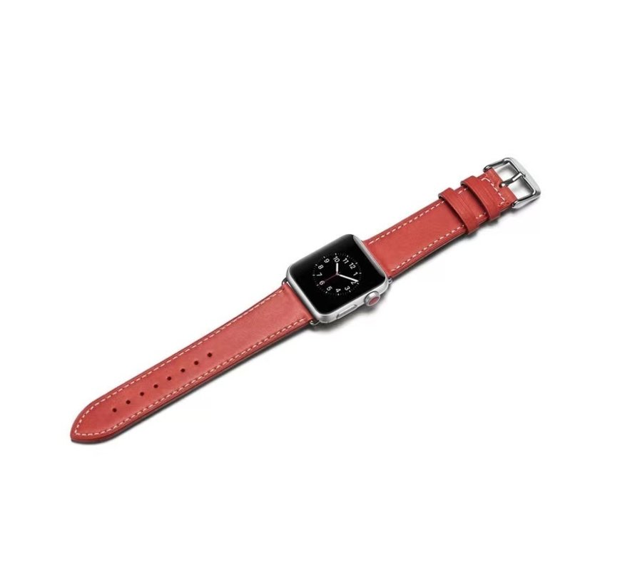 Apple Watch 42/44MM Leren Bandje - Kunstleer - Horloge Bandje - Polsband - Kunstleer - Apple Watch 1 / 2 / 3 / 4 / 5 / 6 / SE - Rood