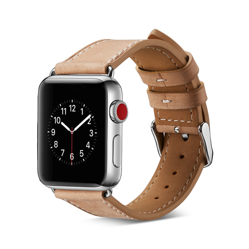 Bandje geschikt voor Apple Watch 38/40MM - Maat L - Horlogebandje - Polsband - Kunstleer - Beige afbeelding