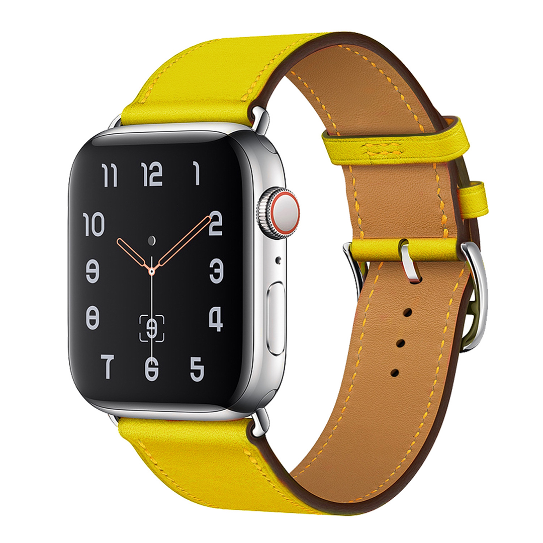 Bandje geschikt voor Apple Watch 42/44MM - Maat L - Horlogebandje - Polsband - Kunstleer - Geel afbeelding