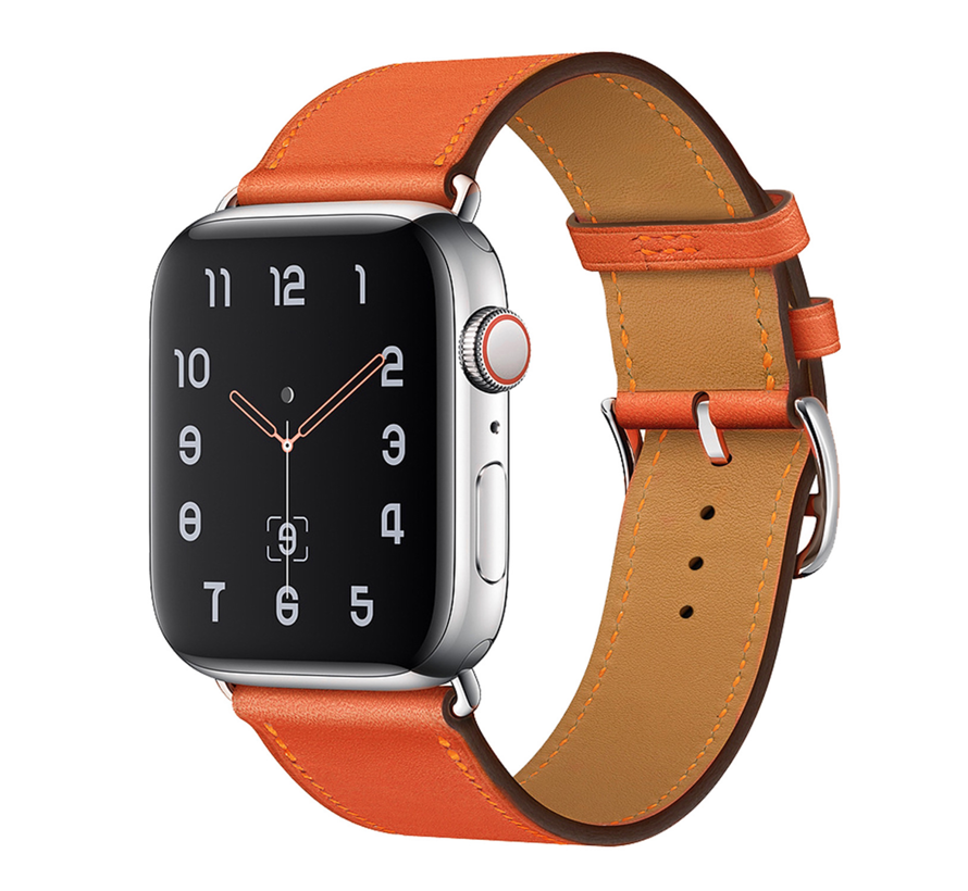 Apple Watch 42/44MM Leren Bandje - Kunstleer - Horloge Bandje - Polsband - Kunstleer - Apple Watch 1 / 2 / 3 / 4 / 5 / 6 / SE - Oranje