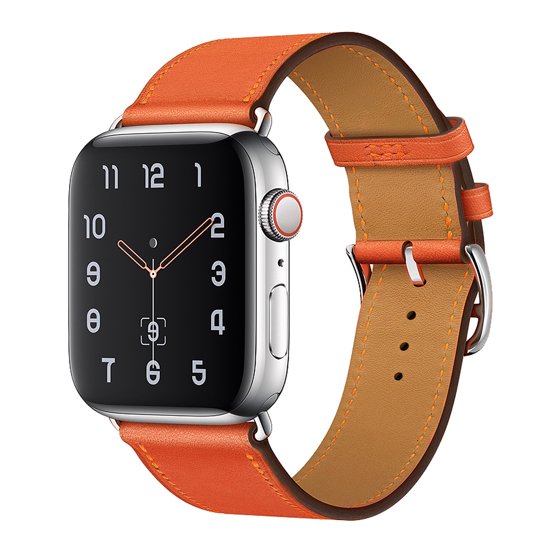 Bandje geschikt voor Apple Watch 42/44MM - Maat L - Horlogebandje - Polsband - Kunstleer - Oranje afbeelding