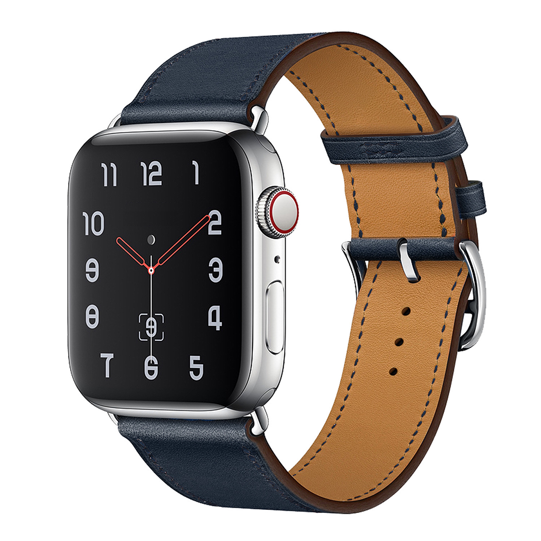 Bandje geschikt voor Apple Watch 42/44MM - Maat L - Horlogebandje - Polsband - Kunstleer - Donkerblauw afbeelding