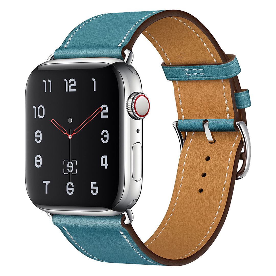 Bandje geschikt voor Apple Watch 42/44MM - Maat L - Horlogebandje - Polsband - Kunstleer - Blauw afbeelding