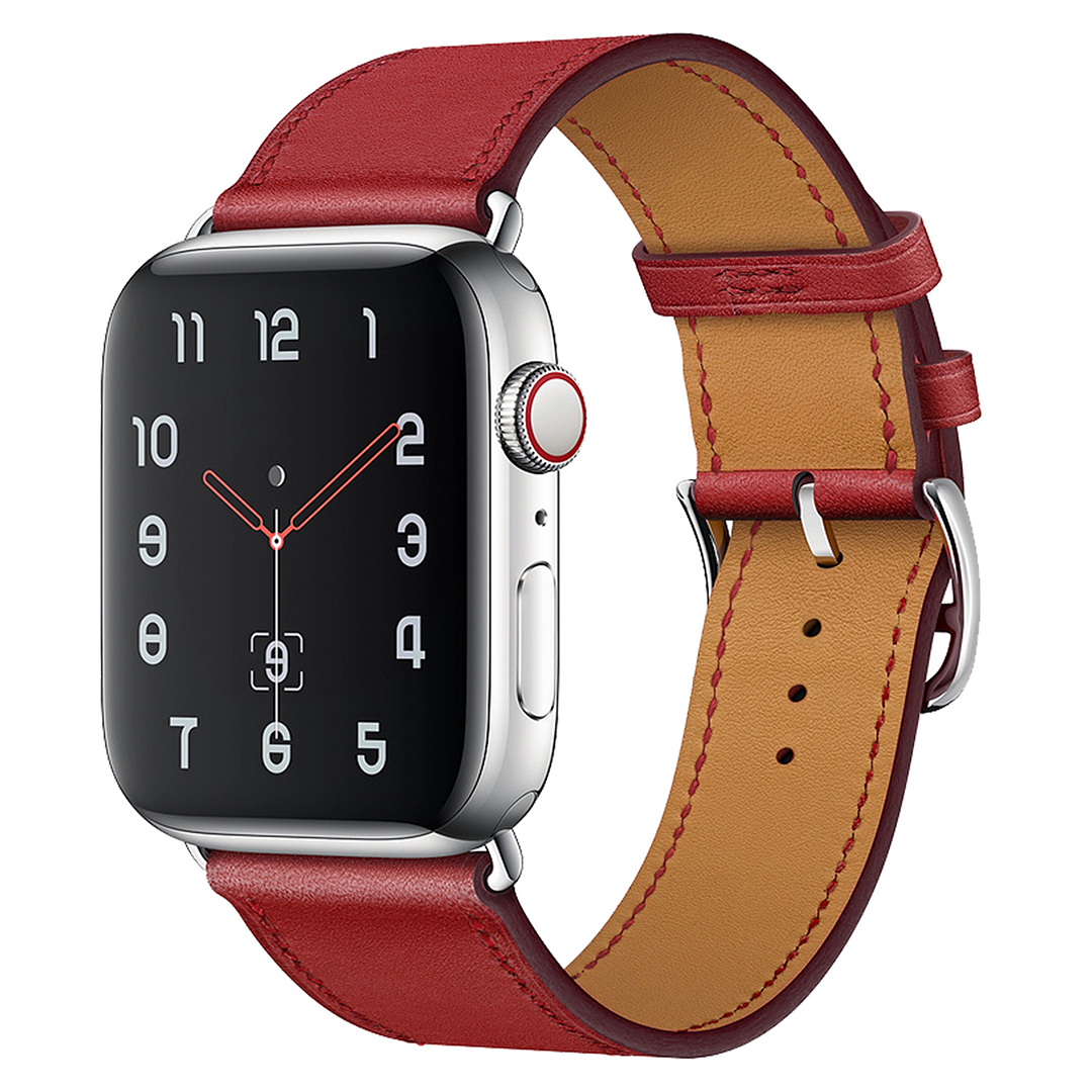 Bandje geschikt voor Apple Watch 42/44MM - Maat L - Horlogebandje - Polsband - Kunstleer - Rood afbeelding