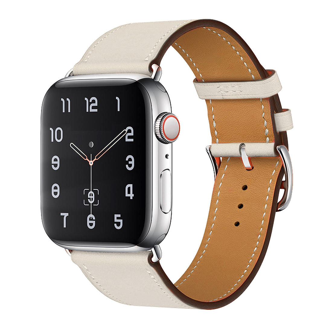 Bandje geschikt voor Apple Watch 38/40MM - Maat L - Horlogebandje - Polsband - Kunstleer - Wit afbeelding