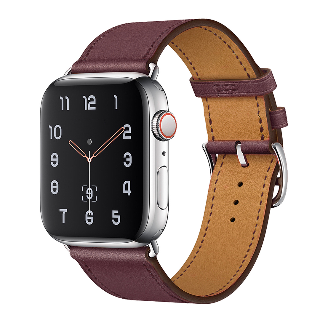 Bandje geschikt voor Apple Watch 38/40MM - Maat L - Horlogebandje - Polsband - Kunstleer - Donkerpaars afbeelding