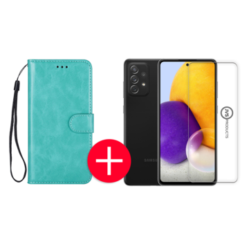 JVS Products Samsung Galaxy A72 Hoesje - Kunstleer - Portemonnee - Book Case - Wallet - Samsung Galaxy A72 - Turquoise + Gratis Screenprotector