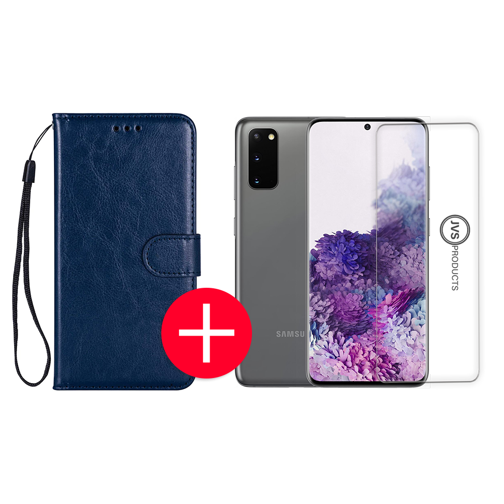 Samsung Galaxy S20 Hoesje - Kunstleer Portemonnee Bookcase Wallet - Samsung Galaxy S20 - Midnight Blue/Blauw + Gratis Screenprotector