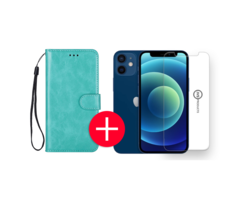 JVS Products iPhone 12 Mini Hoesje - Kunstleer - Portemonnee - Book Case - Wallet - Apple iPhone 12 Mini - Turquoise + Gratis Screenprotector