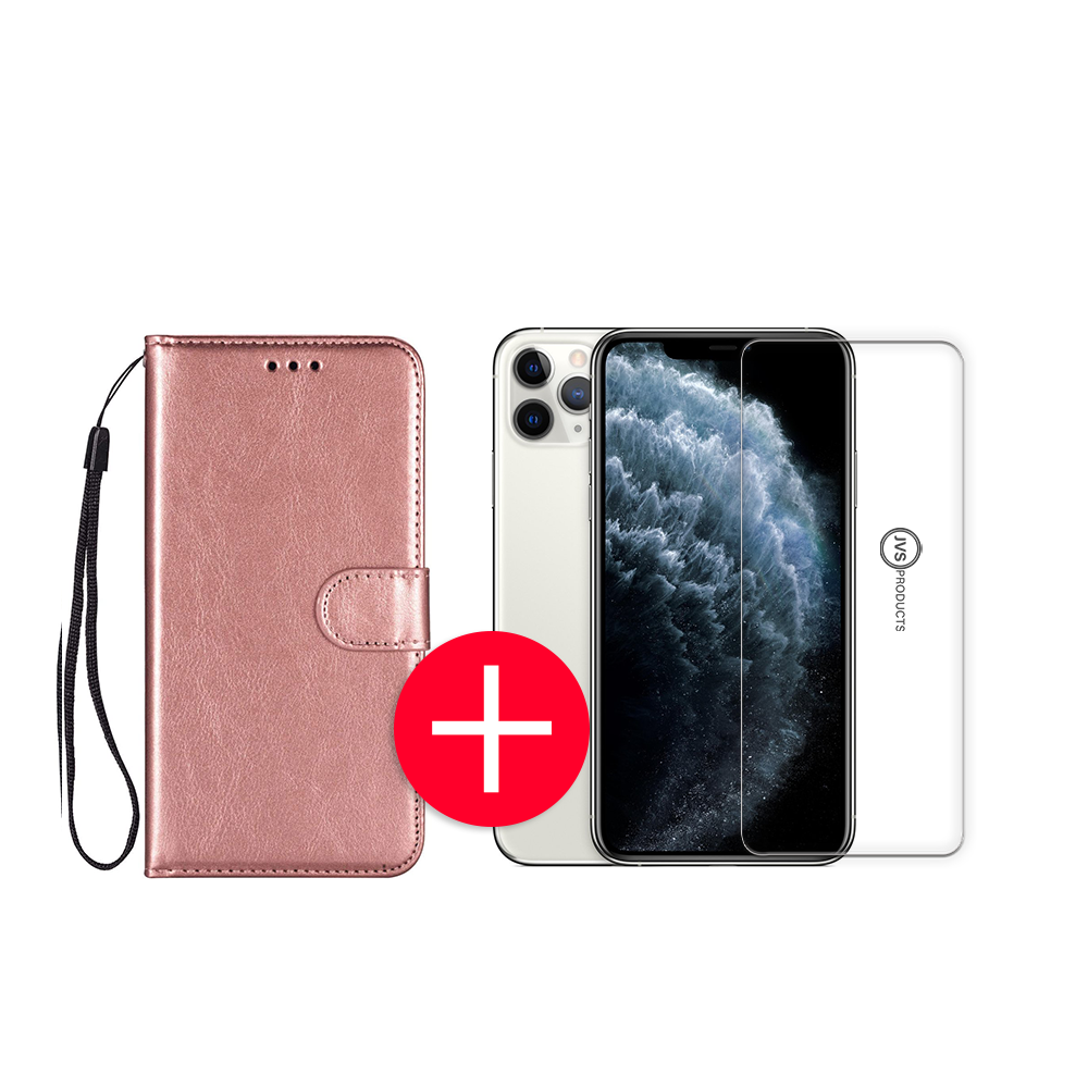 iPhone 11 Pro Hoesje - Kunstleer - Portemonnee - Book Case - Wallet - Apple iPhone 11 Pro - Roze Goud/Rose Gold + Gratis Screenprotector kopen