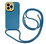 JVS Products iPhone 12 Pro hoesje - Backcover - Koord - Extra valbescherming - Siliconen - Donkerblauw