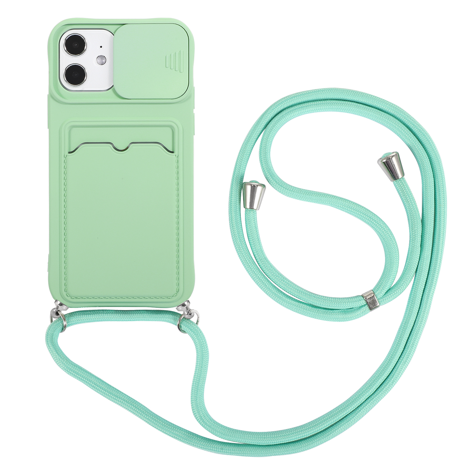 iPhone SE 2020 hoesje - Backcover - Koord - Pasjeshouder - Portemonnee - TPU - Lichtgroen afbeelding