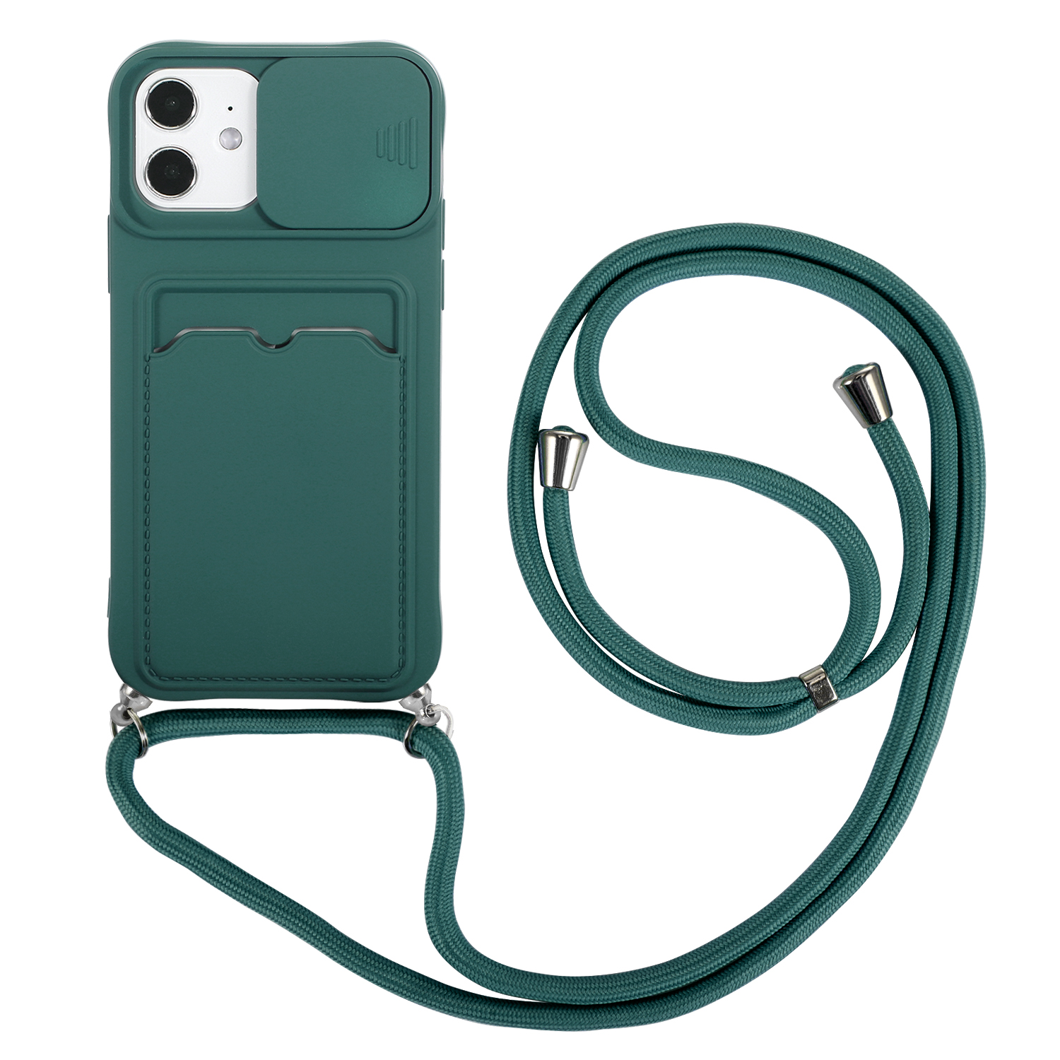 iPhone SE 2022 hoesje - Backcover - Koord - Pasjeshouder - Portemonnee - TPU - Donkergroen afbeelding