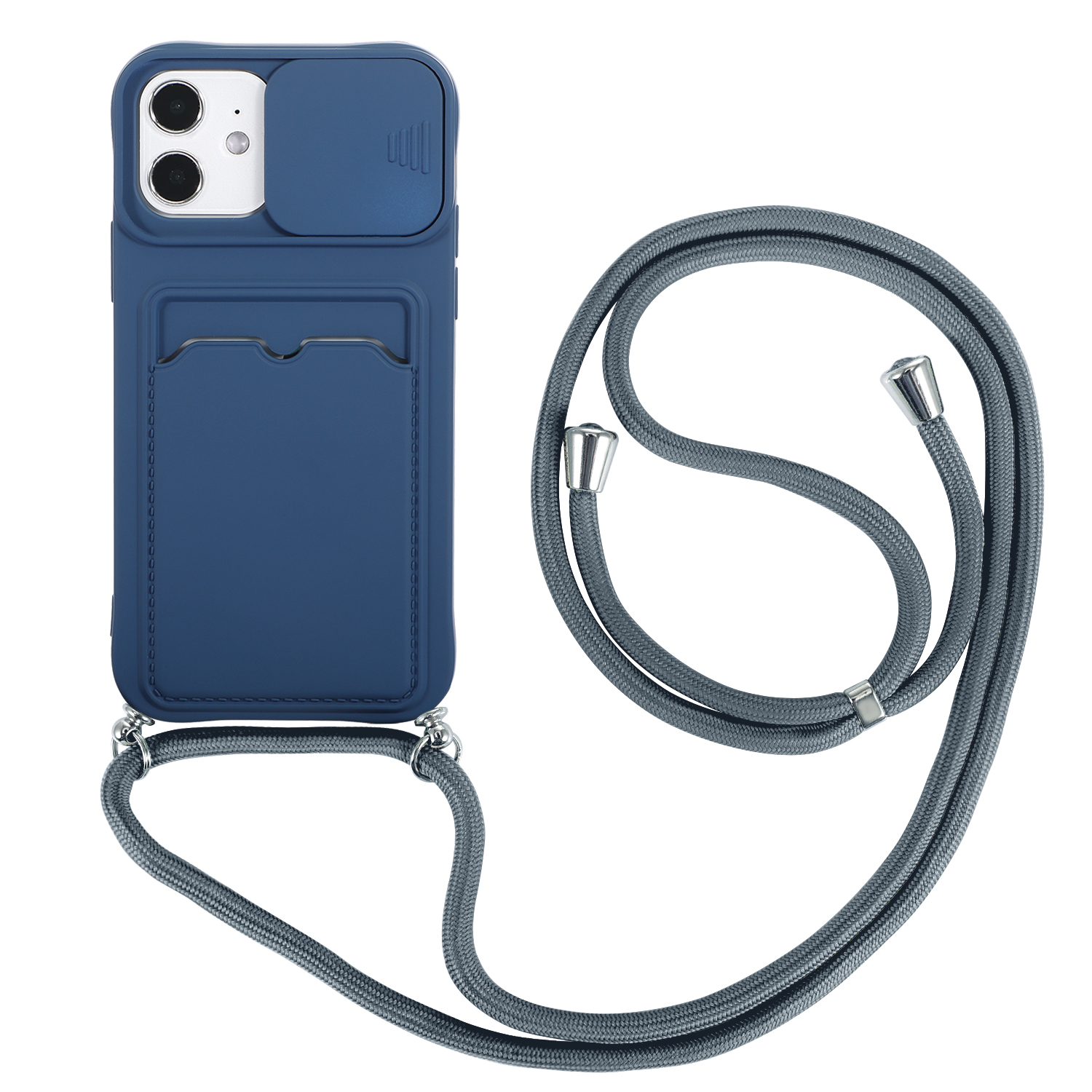 iPhone X hoesje - Backcover - Koord - Pasjeshouder - Portemonnee - Siliconen - Donkerblauw