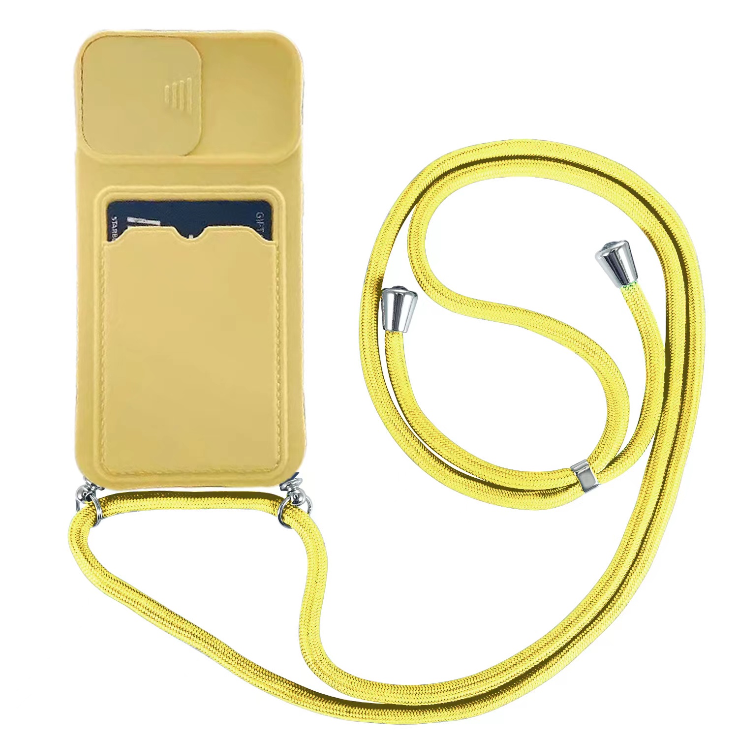 iPhone XR hoesje - Backcover - Koord - Pasjeshouder - Portemonnee - TPU - Geel afbeelding