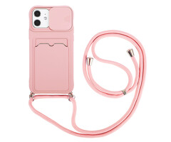 JVS Products iPhone 11 Pro hoesje - Backcover - Koord - Pasjeshouder - Portemonnee - TPU - Roze