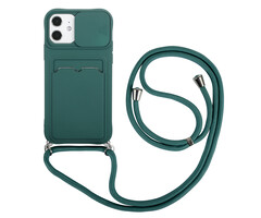 JVS Products iPhone 12 hoesje - Backcover - Koord - Pasjeshouder - Portemonnee - TPU - Donkergroen
