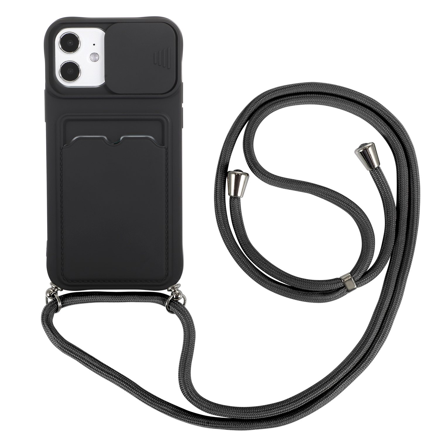 iPhone 12 Pro hoesje - Backcover - Koord - Pasjeshouder - Portemonnee - TPU - Zwart afbeelding
