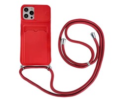 JVS Products iPhone 12 Pro hoesje - Backcover - Koord - Pasjeshouder - Portemonnee - TPU - Rood